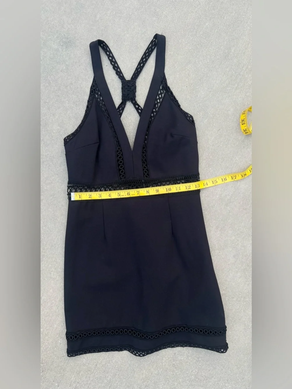 Free People Black Crochet Trim Whimsigoth Mini Dress Racerback EUC 10 LBD